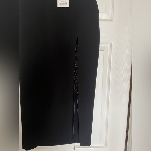 Zara Black Midi Lace Up Pencil Skirt Side Slit Size XS - Picture 3 of 8